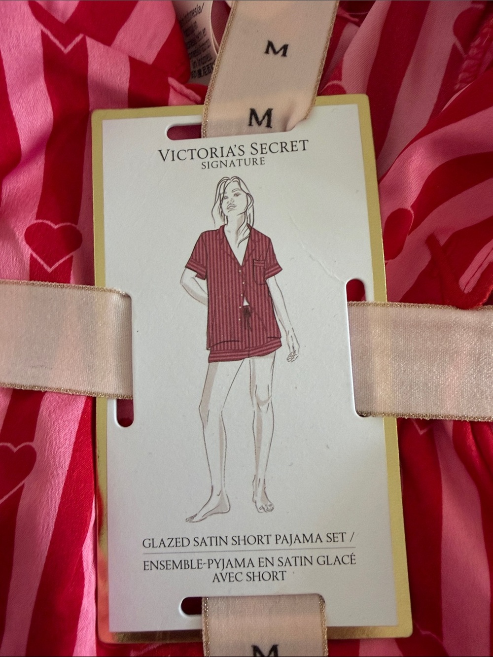 Victoria's Secret Pink & Red Striped Satin Pajama Set